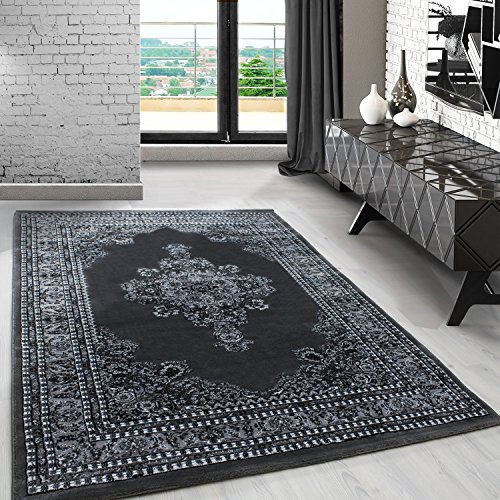 Carpetsale24 Orient Teppich 120x170 cm Grau, Klassischer Kurzflor im Vintage Stil, Pflegeleichtes Wohnaccessoire für Schlaf- oder Wohnzimmer
