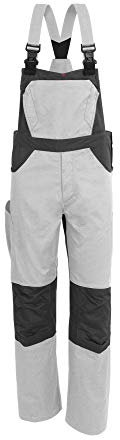 Qualitex X-Serie Unisex Latzhose in weiß/grau Größe 60, Lange Arbeitshose für Herren und Damen, Cargohose mit vielen Taschen