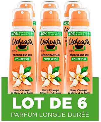 Ushuaïa - Déodorant Compressé 48h - Fleurs d'Oranger du Maroc et de Tunisie - Parfum Longue Durée - Tous Types de Peaux - 100 ml - Lot de 6