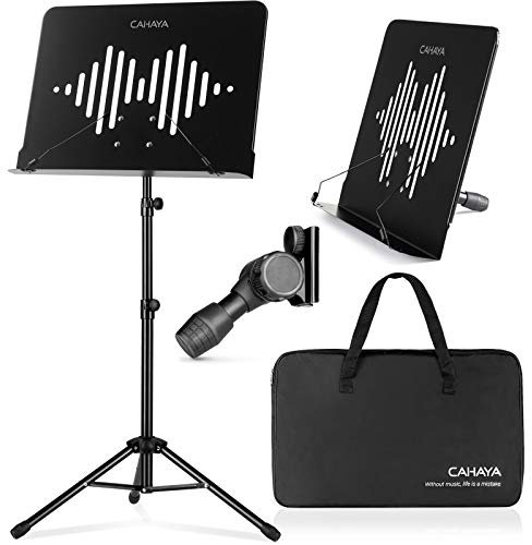 CAHAYA Sheet Music Stand Dual Use Metal Portable with Carrying Bag Folding Travel Holder Super Sturdy Adjustable Height M Type, CY0233
