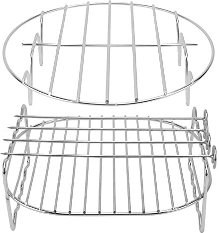 2pcs Air Fryer Rack Set Double Layer Rack with Skewer Stainless Steel Steaming Rack Stand Steamer Rack Air Fryer Accessories (8 Inch)