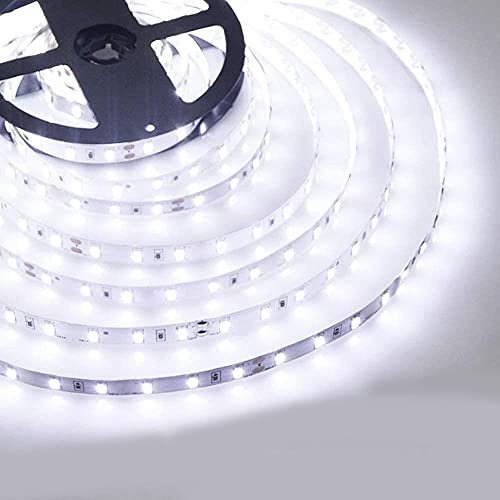 12v LED Cool White Strip Light 5M SMD Flexible Cuttable Waterproof Tape Rope Camper Van Caravan Motorhome Boat Shelf Kitchen Under Cabinet Lighting (IP65 - Cool White)