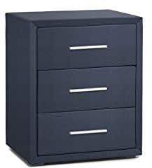 Betten Jumbo King Nachttisch mit 3 Schubladen | Stoffbezug in Blau | Edler Nachtschrank | Perfekt für Boxspringbetten | Maße: 57x50x40 cm