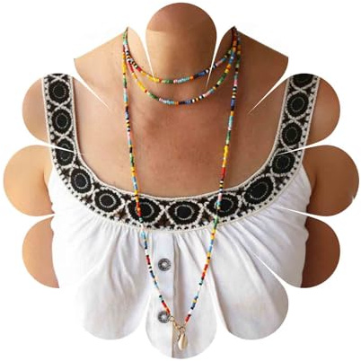 Aneneiceera Boho Shell Colgante Collar Largo Playa Colorida Cadena De Cuentas De Arroz Oro Simple Collar De Conchas Naturales Cadena De Oro Joyería Hecha A Mano Para Las Mujeres Niñas