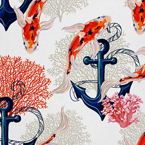 HEKO PANELS Oxford Wasserdichte Meterware Canvas-Stoff Polyester Zum Nähen Dekostoffe Wasserabweisend Blickdicht Koi Fische Karpfen Anker 1 Meter 155 x 100 cm