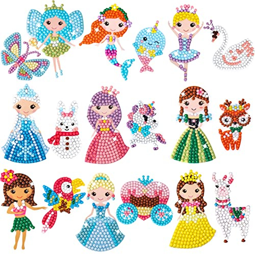 Cymbana Kit de peinture diamant pour enfants - 18 pièces - Autocollants pour enfants de 6 à 8 ans, 8 à 12 ans - Contient une licorne, une sirène