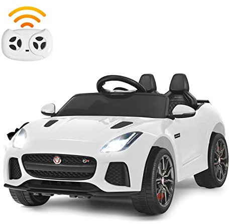DREAMADE 12V Kinder Elektroauto, elektrisches Kinderauto mit 2,4G Fernbedienung & Musik & LED-Licht & Hupe, Elektrofahrzeug für Kinder ab 3 Jahren (Weiß)