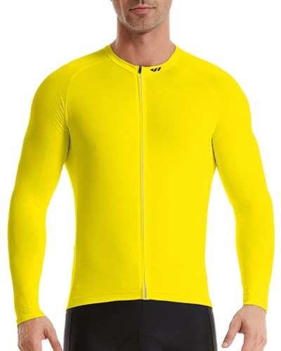 Wulibike Radtrikot Herren Langarm | Fahrradtrikot für Frühling/Herbst. Atmungsaktives Rennrad Trikot, durchgehender Reißverschluss, 3 Taschen