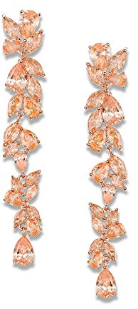 EVER FAITH Pendientes Mujer Circonio Cúbico en Forma de Marquesa Flor de Cristal de Araña Aretes Cuelgan para Novia Boda Marrón Tono Oro Rosa