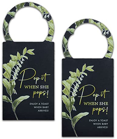 Summer-Ray 50pcs Pop it When She Pops Mini Champagne Baby Shower Tags Wine Bottle Tags (Black)