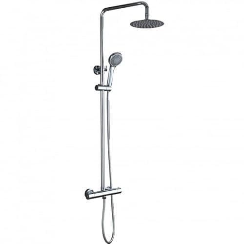 IMEX - Conjunto barra de ducha termostática - Columna de ducha con control de temperatura con Rociador redondo y mango de ducha - Grifos de ducha SERIE KENT Cromado - BTK017