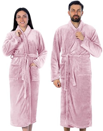 Gräfenstayn® Damen & Herren Kuschelfleece Bademantel ohne Kapuze mit Öko-Tex Standard 100 in Größe S-XXXL (M, Rosa)