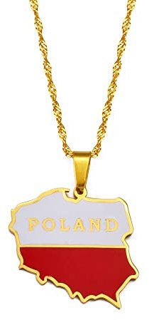 Polen Karte Flagge Anhänger Kette Halsketten - Retro-Ethno-Bunte Emaille-Halsketten-Patriotischer Verzierungs-Schmuck, Neuheit Trend Schmuck Mode Charme Hip Hop Zubehör Geschenk, Gelb, 45 Cm