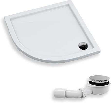 KOLMAN Duschwanne 100x100 cm Viertelkreis, Weiß, Stonicryl, Flach, Glatt, Ablaufgarnitur Ø 90 mm, Design-Duschtasse Halbrund Corrina