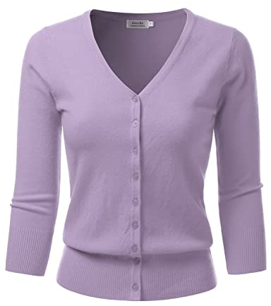 danibe Damen Strickpullover mit 3/4-Ärmeln, V-Ausschnitt, Knopfleiste, weicher Cardigan (S-XXL)