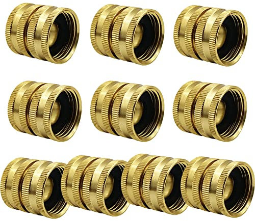 Lot de 10 raccords de tuyau d'arrosage femelles à deux voies en laiton massif femelle à femelle
