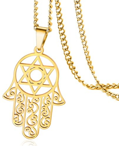 VASSAGO Hexagramm Hamsa Hand Anhänger Halskette für Männer Magen David Halskette Hamsa Hand der Fatima Halskette Islam arabischen jüdischen Stern Palme geformt Schmuck