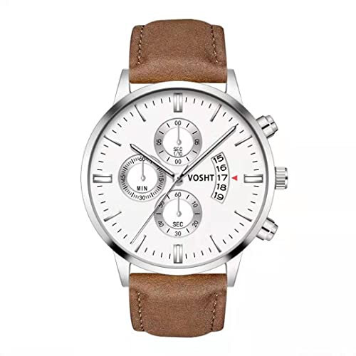 Ziyan Herren Armbanduhr Braun Schwarz Weiß Fashion Männer Quarz Luxus Business, Lederband Quarz-Armbanduhr (Nr.7)