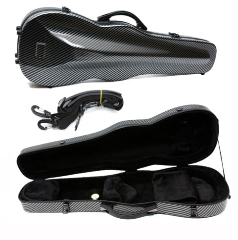 Harter Violinenkoffer 4/4 volle Größe Kohlefaser Violine Box mit verstärktem Tragegriff Violine Rucksack mit Rückengurten (schwarz)