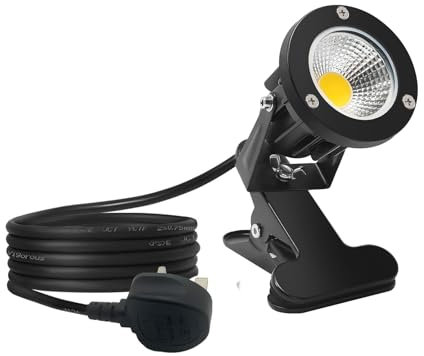 Monsing LED Spot Lights Outdoor Waterproof Clamp Lights Landscape Lights Spotlight with Clip for Accent Lighting Plants Yard Garden Decorative Lamp Shop Billboard(Warm White 7W)