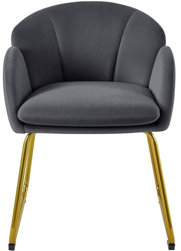 Yaheetech Silla Comedor Silla Tapizada Terciopelo Sillon para Dormitorio Silla para Comedor Cocina Pata Metal Silla Terciopelo Sala de Estar Gris Oscuro