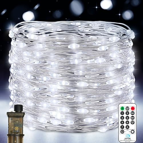 Vacoulery Lichterkette Innen mit Stecker, 15M 150LED Lichterkette Außen mit Timer Fernbedienung, 8 Modi Lichterketten, Lichterkette Außen Strom für Innen Außen Weihnachten Halloween Hochzeit Kaltweiß