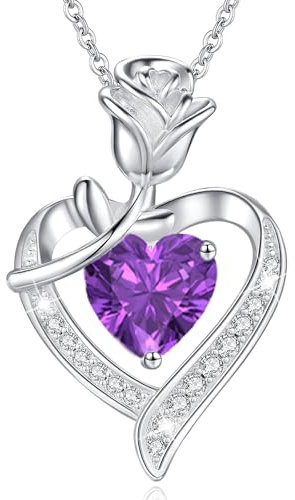 MISUMOR Collier Femme Coeur Rose Fleur Pierre de Naissance Bijoux Cadeau pour Femme Mère Anniversaire Cadeau Saint Valentin Fête des Mères Noël