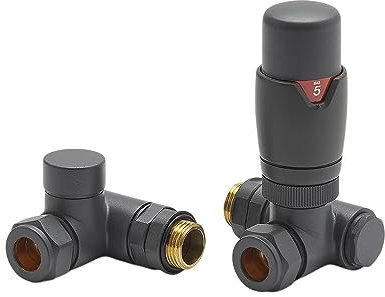 Milano Anthracite Thermostatic Dual Fuel Corner Heated Towel Rail Radiator Valves