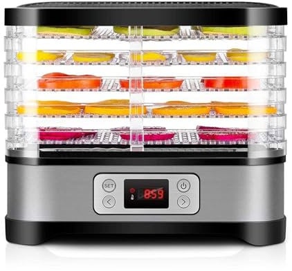 PAHION 5 Plateaux Deshydrateur Alimentaire Électrique Desidrateur Aliment Affichage LED Réglages De Température (35-70ºC) Minuterie Numérique 72 Heures pour Fruits/Légumes/Viande/Herbes/Graines
