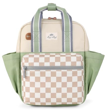 Itzy Ritzy Sac à Dos Enfant | Petit Sac à Dos Crèche & Maternelle Premium | Mon Premier Sac de Grand | Intérieur Imperméable & Lavable | Poches Biberon | Idéal Fille & Garçon | Style Damier