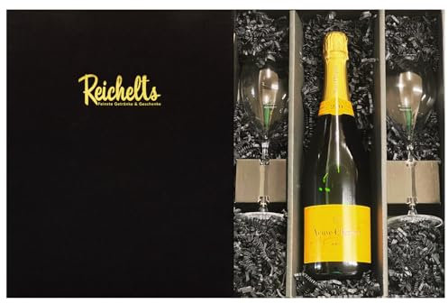 Veuve Clicquot Brut Champagner 0,75 l 12% + 2 x Reichelts Champagnerglas als Geschenkset in Präsentbox by Reichelts