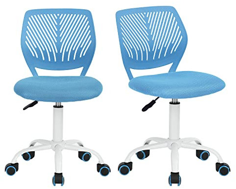FurnitureR 2Stk Schreibtischstuhl, Studiendrehstuhl ohne Armlehnen, höhenverstellbarer Bürostuhl, Arbeitsstuhl für Home Office, Schlafzimmer, Arbeitszimmer, Blau
