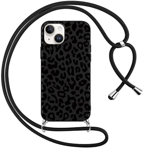 Foonary Coque pour Apple iPhone 14/Apple iPhone 13 avec Cordon de Collier, Aesthetic Léopard Motif Étui Housse Réglable Lanyard Corde, Silicone TPU Antichoc Protection Case pour iPhone 14 6,1, Chaîne