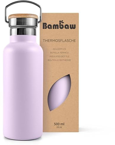 Bambaw Insulated Water Bottle 500ml, Purple Water Bottle, Stainless Steel Water Bottle, Leakproof Water Bottle, Cold Water Bottle, Camping Water Bottle, Metal Water Bottle – Lavander Haze