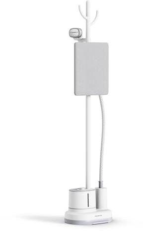 Rowenta, vaporizador para ropa, vapor en el hogar, acero inoxidable de tamaño completo con tabla de planchar vertical, tanque de agua de 42 onzas, perchero para ropa, compacto, 1800 vatios,