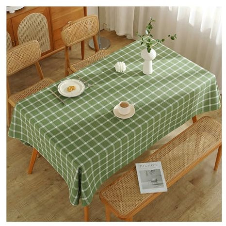 Gualiy Outdoor Tischdecke Quadratisch, Tischtuch 140x240CM Baumwolle Leinen Tischdecke Abwaschbar Antirutsch Waffel Muster Tischdecke für Küche, Grün