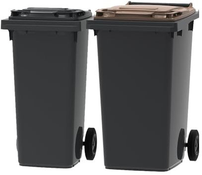 ESE France Lot de 2 Conteneurs Poubelles à déchets 2 roues - 120L & 240L - 100% Recyclé - Gris avec Couvercle Gris et Marron - Fabriqué en France