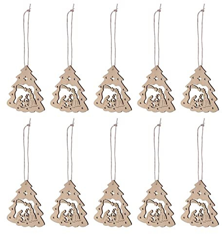 50 Stück Weihnachtskrippen Holzanhänger Weihnachtskrippe Ornament Holz Krippe Hängende Anhänger Hängende Weihnachtsbaum Dekoration Christliche Weihnachtsschmuck für Weihnachtsbaum 8 cm
