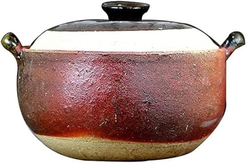 Ceramic hot pot, casserole with a lid, traditional old -fashioned earthen casserole, small, round clay vessel made of earthenware, rice cooker for stewic noodles-1.5L