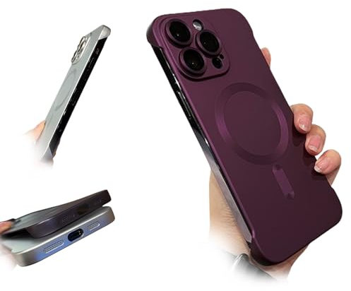 BOSONS Frameless Magnetic Adsorption Bare Phone Sensation Case, Metallic Paint Frameless Magnetic Phone Case, Ultra Thin Borderless Phone Case with Lens Protect (for iPhone 12Promax,Wine Red)