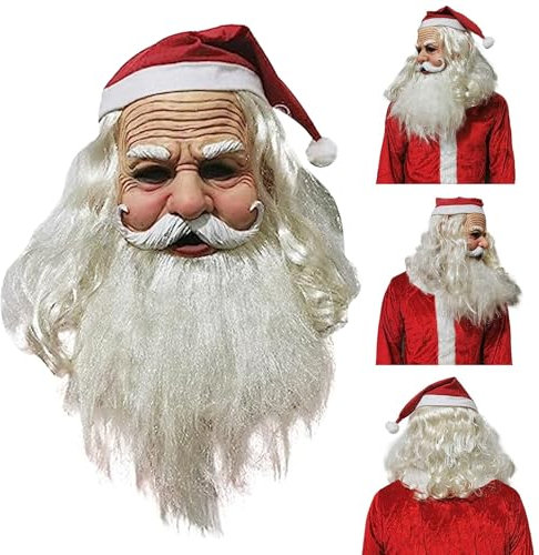 XUEYEGONGJI Santa Mask mit Hut realistische Größe Full Bart Falt Falten Santa Claus Maske Latex Simulation Weihnachtsmaske für Party Cosplay -Kostüm -Requisiten