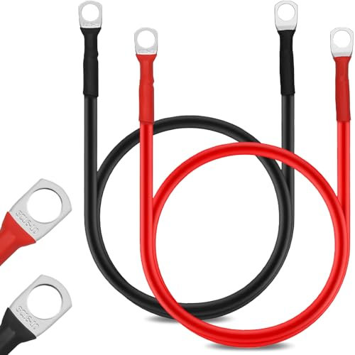 YUFFQOPC 2 Stück Batteriekabel,16mm² 30cm Batteriekabel 12V 5AWG Auto Batterie Kabel Kupferkabel Kupfer Stromkabel mit M8 Ringklemmen für LKW Motorrad Wohnmobil Massekabel Solar Autobatterie