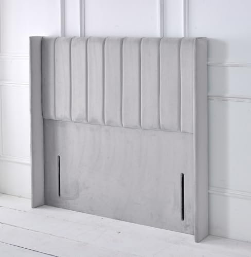 Portland Ottoman Winged Handmade Headboard Divan Bed Bedroom Furniture (SILVER, Single 3 FEET, Height 50 INCHES)