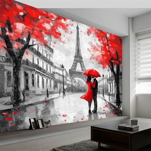 Générique Art Papier Peint Intissé Street Art Paris Tour Couple, Art de Rue Papier Peint Photo 300 x 210 cm (L x H), pour Fresque Murale 3D HD pour Salon Chambre Cuisine