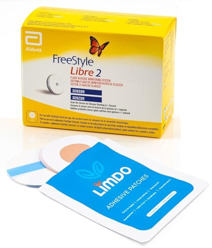 FreeStyle Libre 2 Flash Glucose Monitoring System Sensor with Limdo Patches, Continuous Glucose Level Monitoring