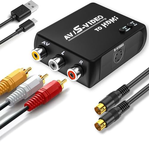 WNNZVCC RCA to HDMI Converter, S Video to HDMI Converter. (HDMI Converter(Black) + RCA/S-Video/USB Cable)