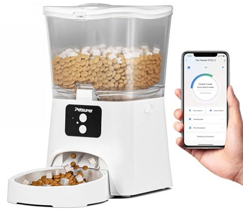 3L Futterautomat Katze WiFi Intelligenter Katzenfutter Automat APP-Steuerung 1-10 Mahlzeiten pro Tag Futterspender für Katzen/Hunde mit Edelstahlnapf