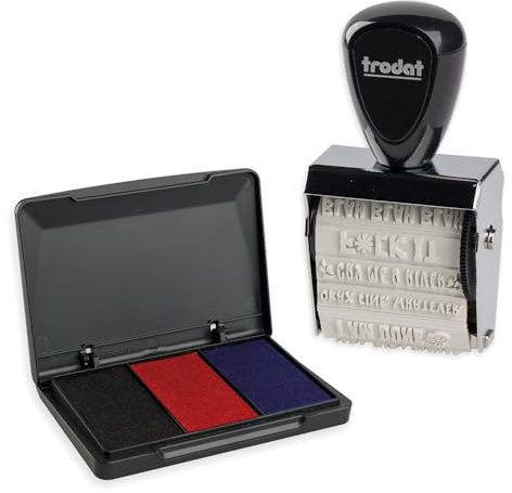Trodat Creative Mini Stempel Set Mean Sayings zum kreativen Gestalten – 12 Abdrucke, Englisch, Kreativstempel in schwarz inkl. Stempelkissen in Schwarz, Rot, Blau, 30x5 mm