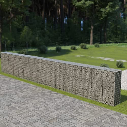 ShGaxin Gabionenwand mit Abdeckung, Gabionen Zaun, Gabionenkörbe, Verzinkter Stahl 900×50×150 cm