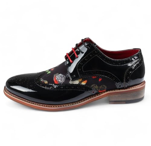 Men's Butterfly Print Patent Leather Brogue Shoes - Julius Black